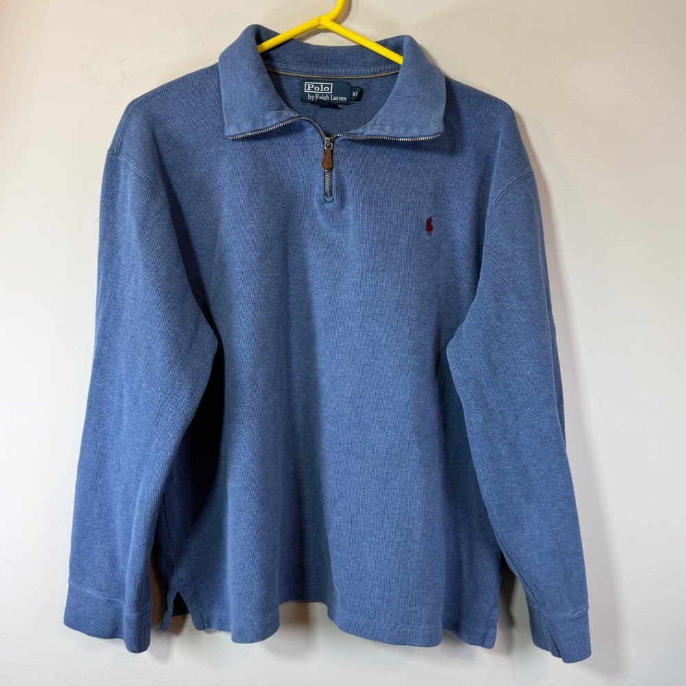 Excellent Polo Ralph Lauren Quarter Zip Pullover Mens XL Blue Ribbed Preppy